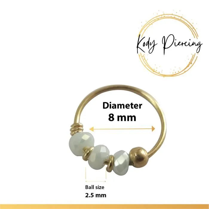 KODY PIERCING Anneau Or 9 carats orné de 3 Pierres - Choisissez votre couleur préféré!