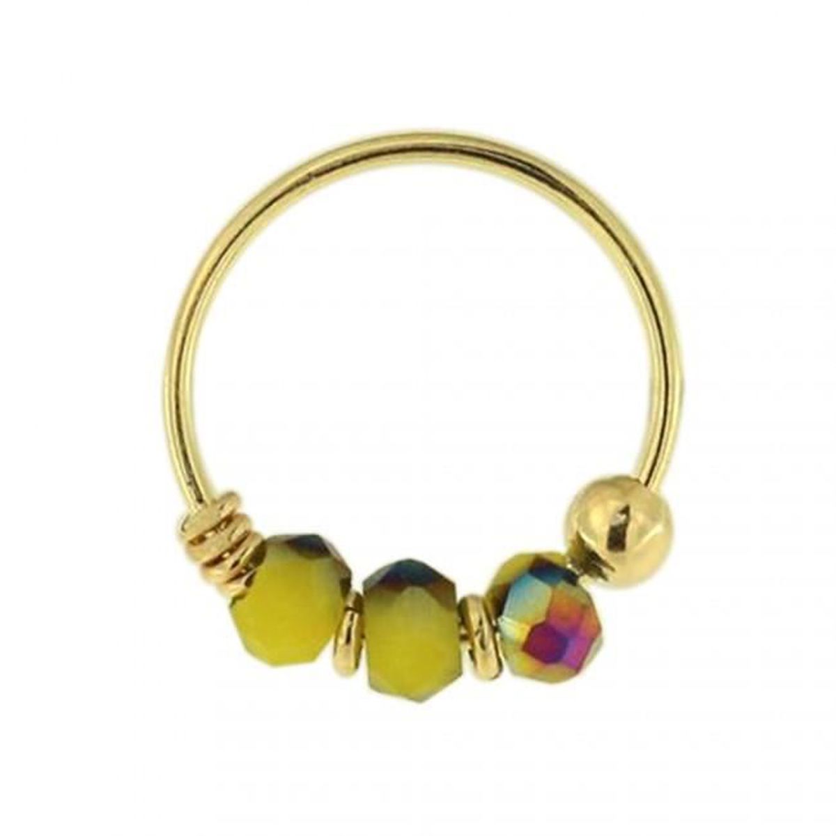 KODY PIERCING - Anneau Or 9 Carats avec 3 Perles Porcelaine Bleue, Claire, Rouge ou Jaune Citron