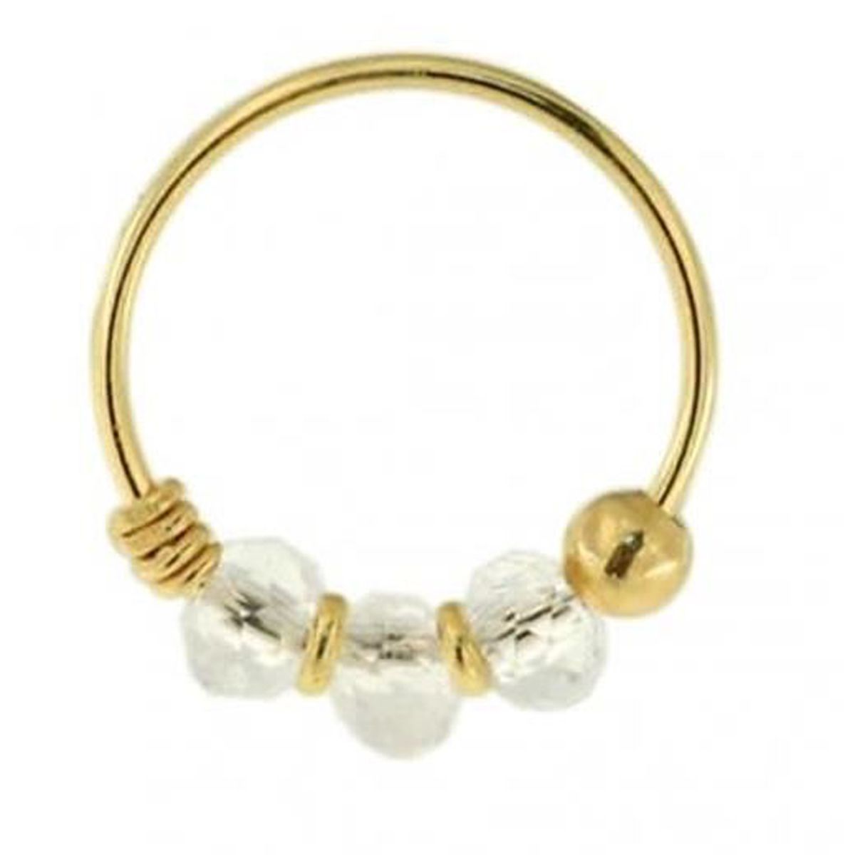 KODY PIERCING Anneau Or 9 carats orné de 3 Perles Porcelaine Bleue, Claire , Rouge ou Jaune Citron - Choisissez votre couleur préférée!