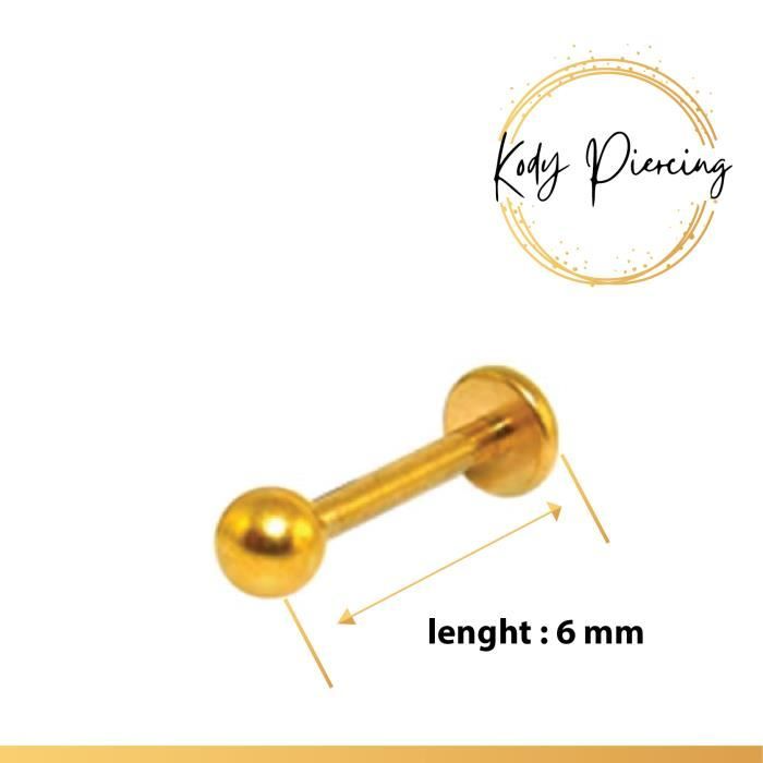 KODY PIERCING Labret en Or Anodisé sur Acier Chirurgical - Choisissez la taille préférée!