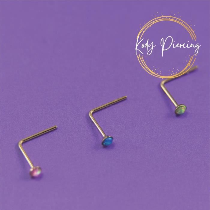 KODY PIERCING Coffret de 3 Pièces Tige L Or jaune 9 Carats et Opale Vert, Rose, Violet de 1,5 mm