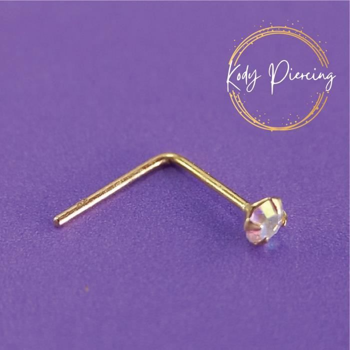 KODY PIERCING Tige en L OR 9 carats Orné d'un Authentique Cristal de 2mm serti Rouge ou Irisé - Choisissez votre couleur préférée!