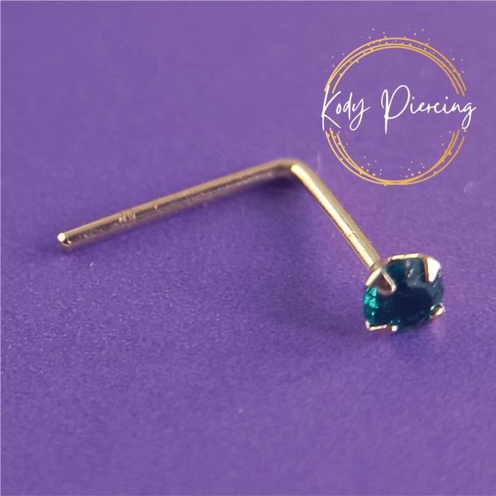 KODY PIERCING Tige L en Or 9 Carats et Zircon Vert Emeraude 2mm