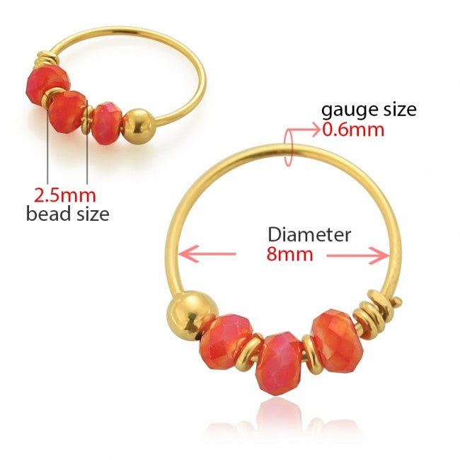 KODY PIERCING Anneau Or 9 carats orné de 3 Pierres - Choisissez votre couleur préféré!