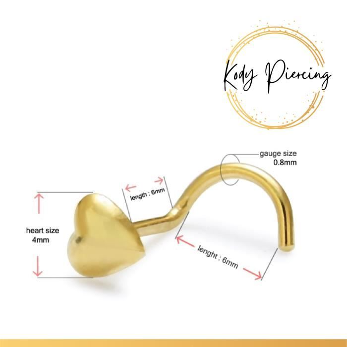 KODY PIERCING Tige Courbée Motif Cœur en OR 9 Carats
