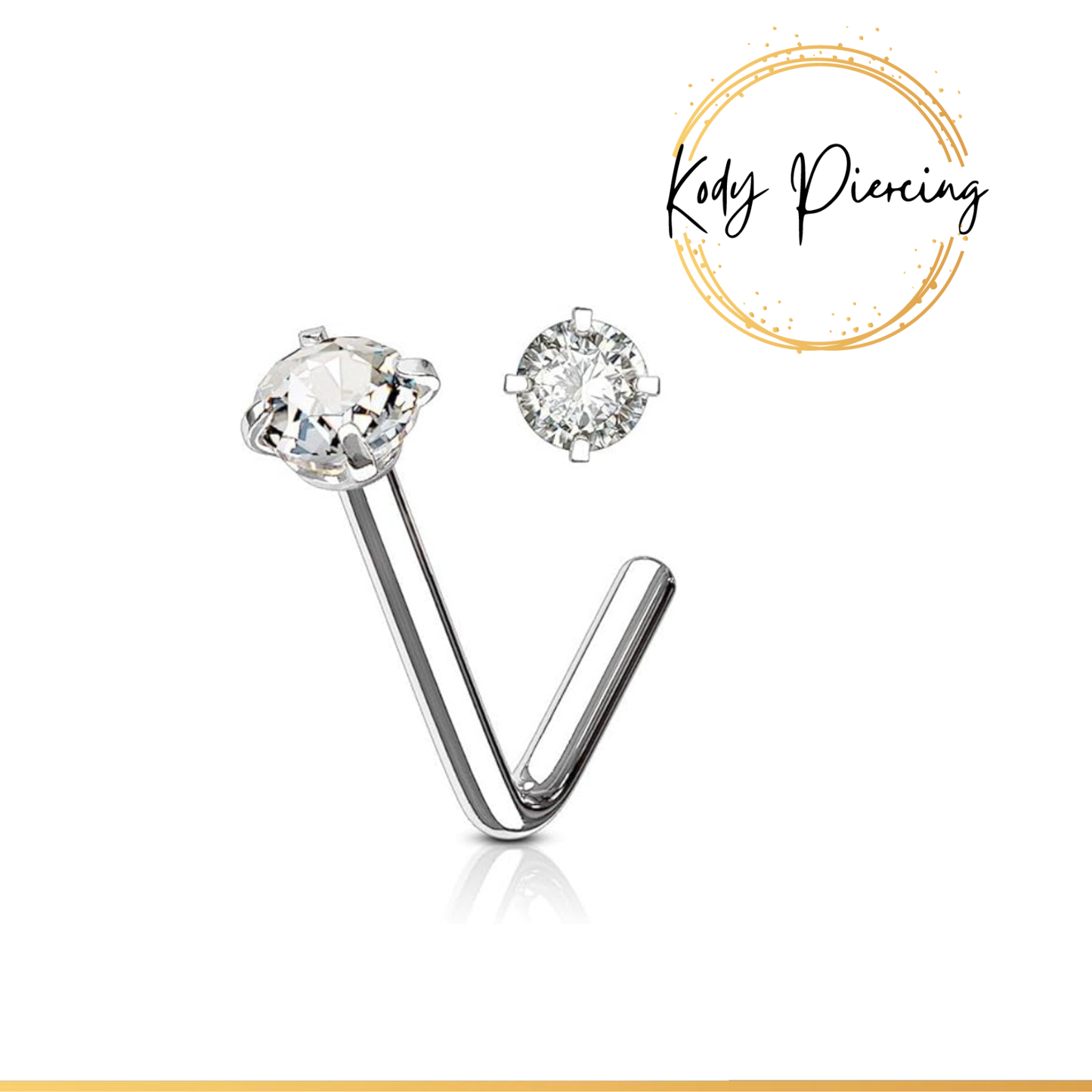 KODY PIERCING Coffret de 3 pièces Tige L Or Blanc 9 Carats et Zircons de 1.5mm, 2mm et 2,5mm