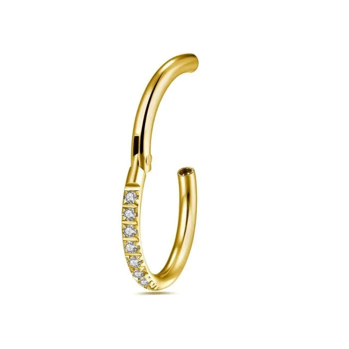 KODY PIERCING Anneau Clicker en Or Jaune 14 Carats incrustés de Cristaux Blancs