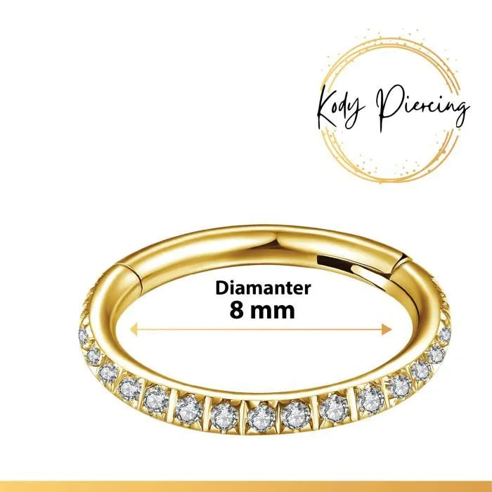 KODY PIERCING Anneau Clicker en Or Jaune 14 Carats incrustés de Cristaux Blancs