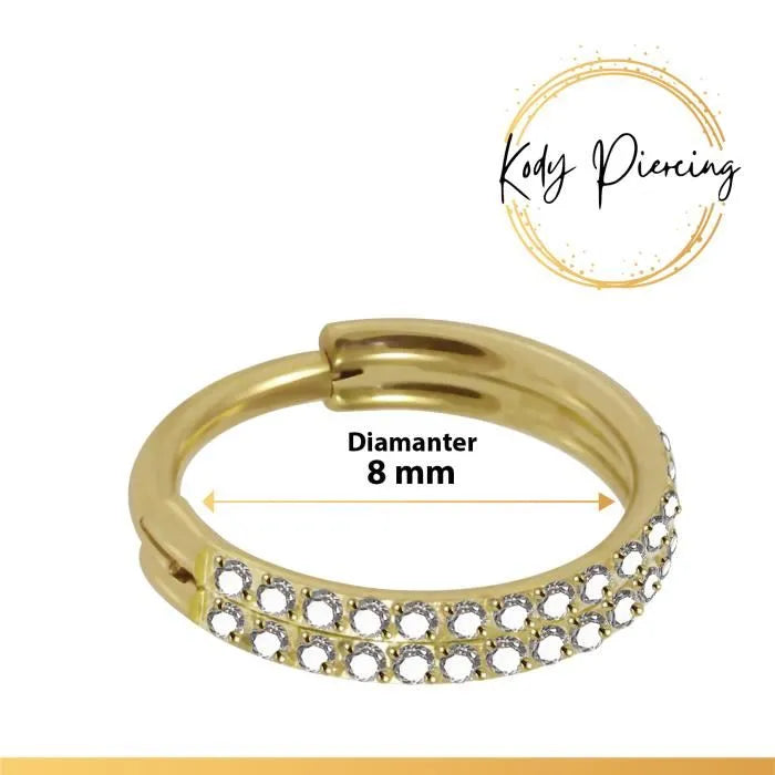 KODY PIERCING Anneau Clicker en Or Jaune 14 Carats et Double Rangée de Cristal Blanc