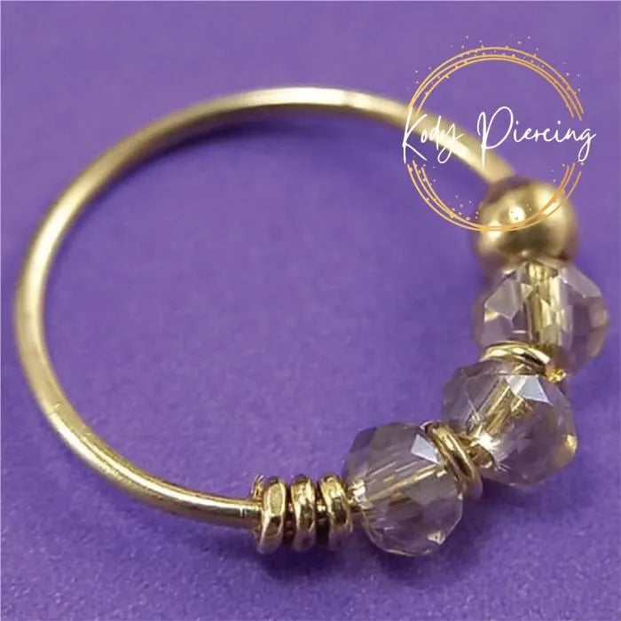 KODY PIERCING Anneau Or 9 carats orné de 3 Perles Porcelaine Bleue, Claire , Rouge ou Jaune Citron - Choisissez votre couleur préférée!