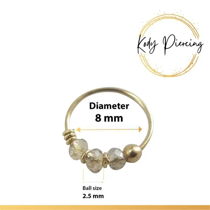 KODY PIERCING Anneau Or 9 carats orné de 3 Perles Porcelaine Bleue, Claire , Rouge ou Jaune Citron - Choisissez votre couleur préférée!