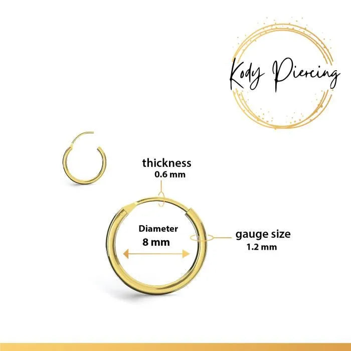 KODY PIERCING Anneau Or Jaune 9 carats Avec Fermoir de 10mm ou 8mm - Choisissez la taille préférée