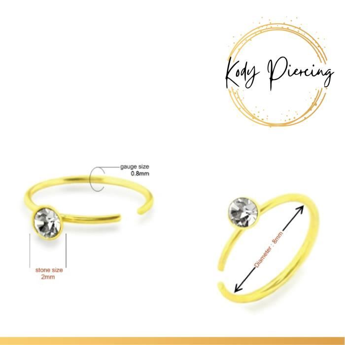 KODY PIERCING Anneau Ouvert Or 9 Carats avec Zirconium 2mm | Bijoux Élégants et Modernes