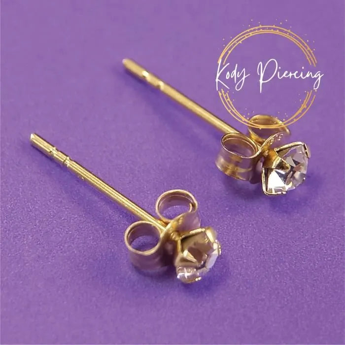 KODY PIERCING Boucles d'oreille Or 9 Carats de 3mm serti - Choisissez la couleur préférée!