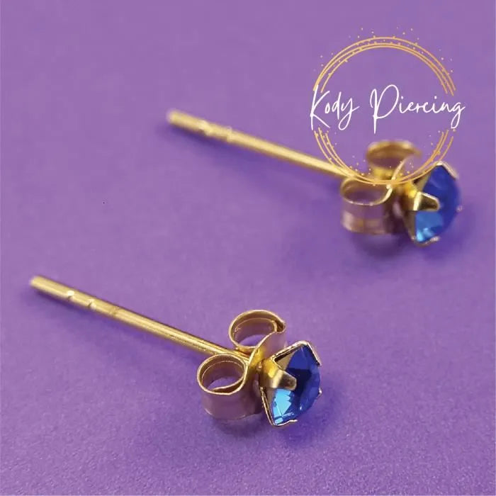 KODY PIERCING Boucles d'oreille Or 9 Carats de 3mm serti - Choisissez la couleur préférée!