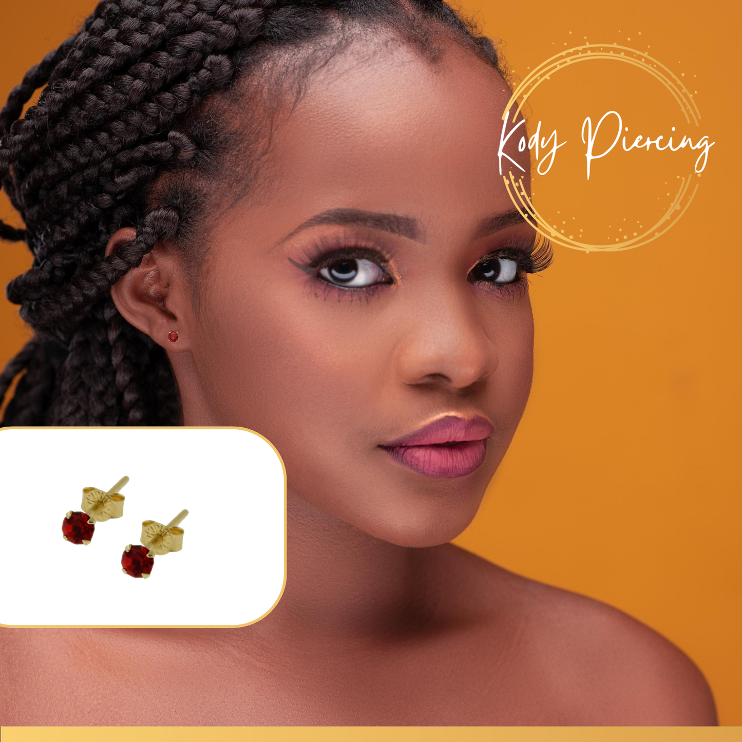 KODY PIERCING Boucles d'oreille Or 9 Carats de 3mm serti - Choisissez la couleur préférée!