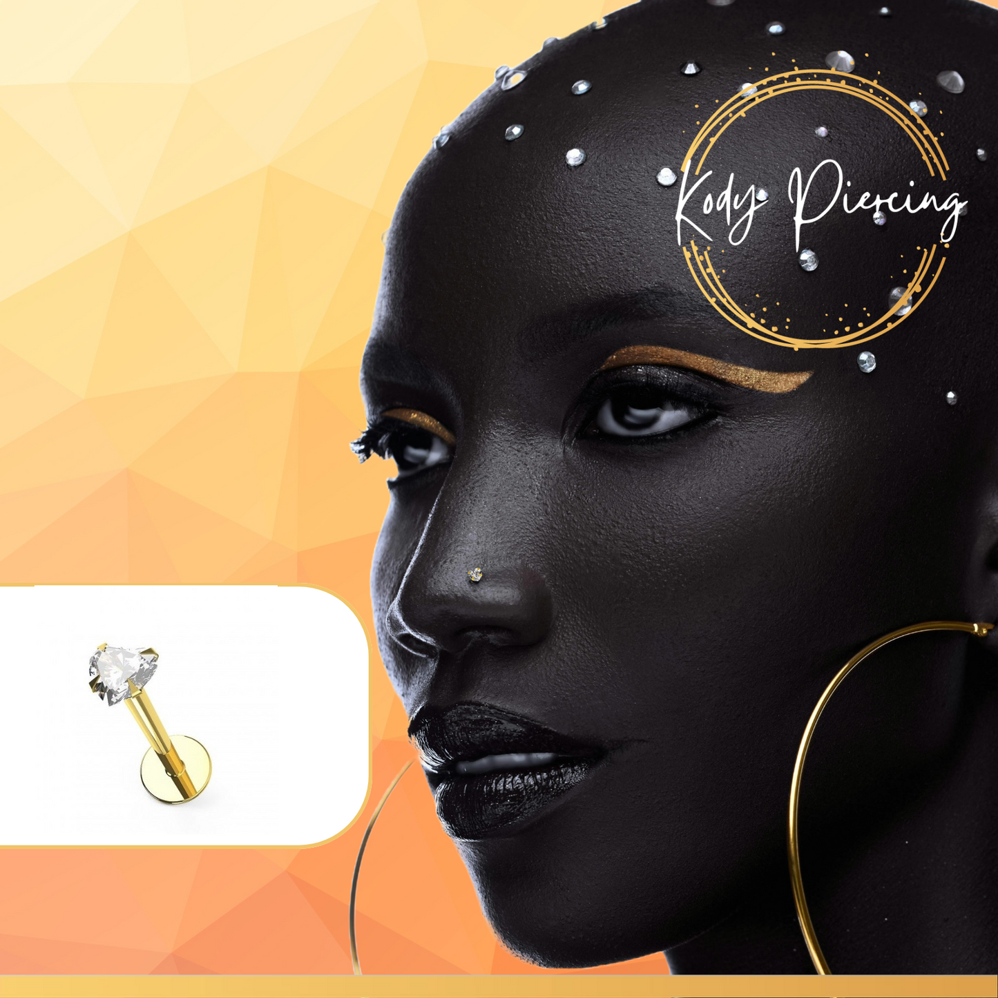 KODY PIERCING Labret Or 14 Carats avec Zircon Serti en forme de Cœur de 3mm