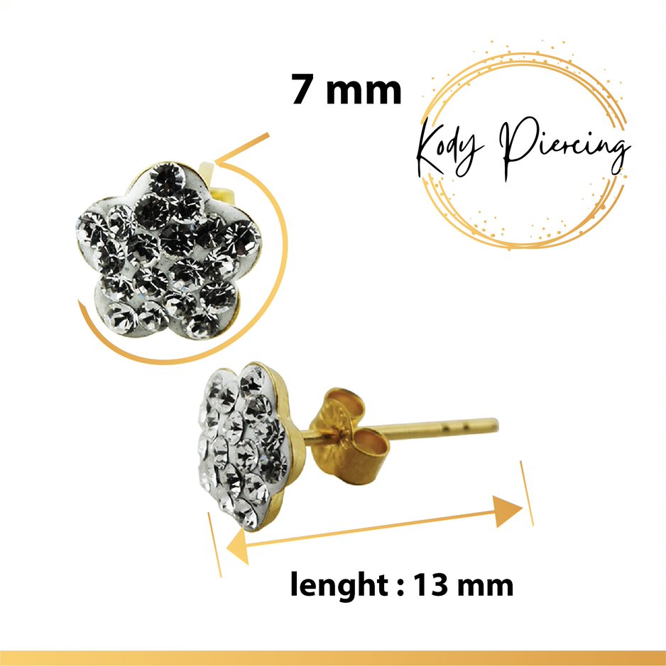 KODY PIERCING Boucles d’Oreille Fleur – Or 9 Carats & Zircon | Élégance Discrète