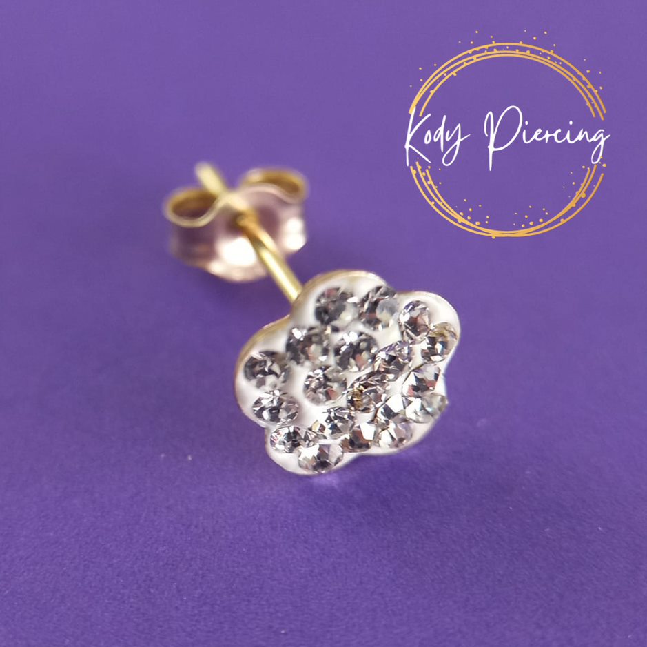 KODY PIERCING Boucles d'oreille Or 9 Carats et Zircon Fleur