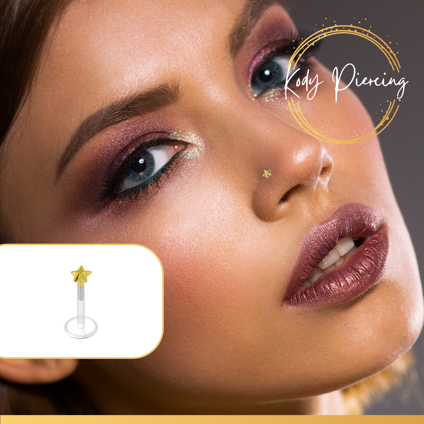 KODY PIERCING Labret Bioflex avec tête Motif Etoile en OR 14 carats