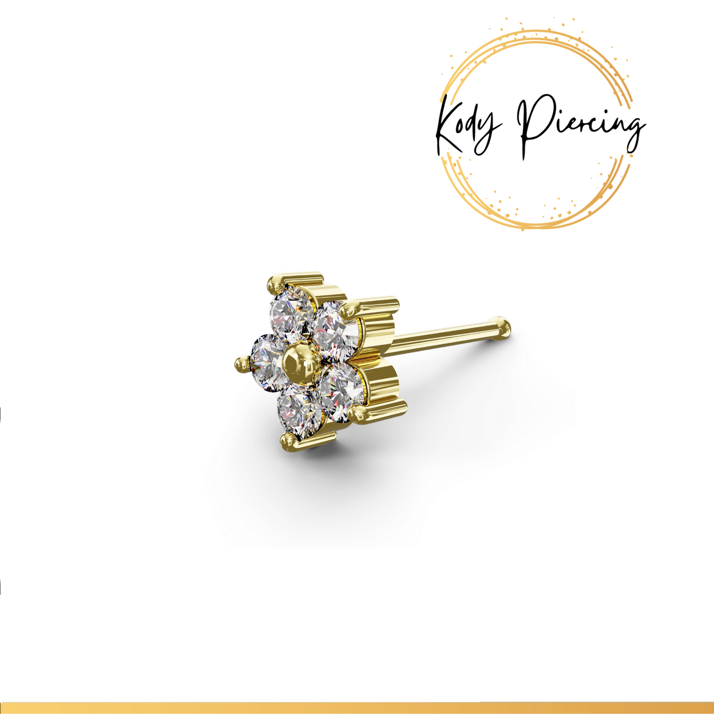 KODY PIERCING Stud Or Jaune 14 Carats avec Zircon Serti en forme d'étoile de 5mm