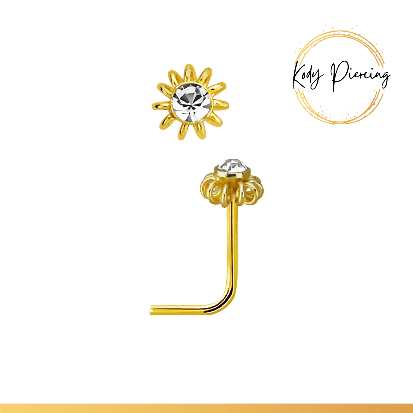 KODY PIERCING Stud Or 9 Carats avec Cristal Serti dans une fleur