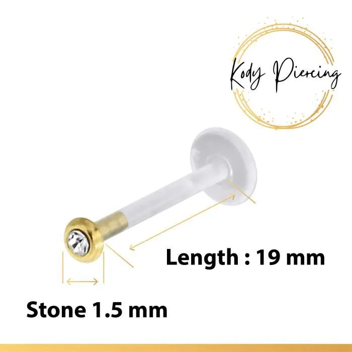 KODY PIERCING Labret Bioflex et tête Ronde en OR 14 carats et Zircon Incrusté