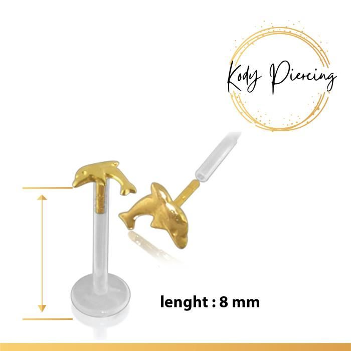 KODY PIERCING Labret Bioflex avec tête Motif Dauphin en OR 14 carats