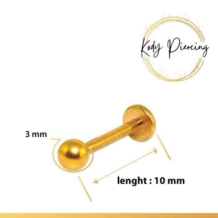 KODY PIERCING Labret en Or Anodisé sur Acier Chirurgical - Choisissez la taille préférée!