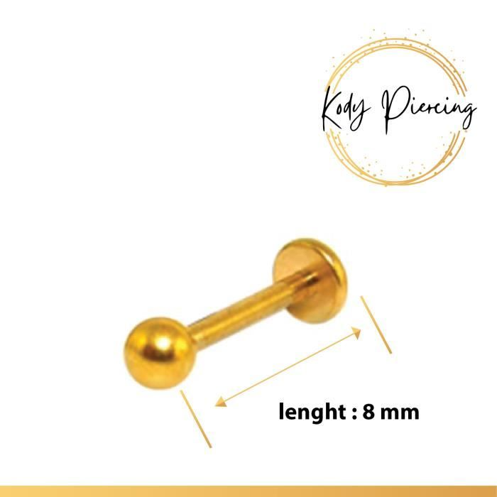 KODY PIERCING Labret en Or Anodisé sur Acier Chirurgical - Choisissez la taille préférée!