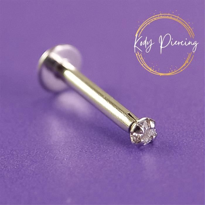 KODY PIERCING Labret Or 14 Carats et Diamant Serti de 2mm