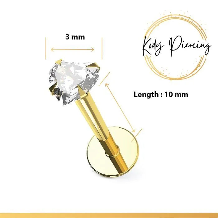 KODY PIERCING Labret Or 14 Carats avec Zircon Serti en forme de Cœur de 3mm