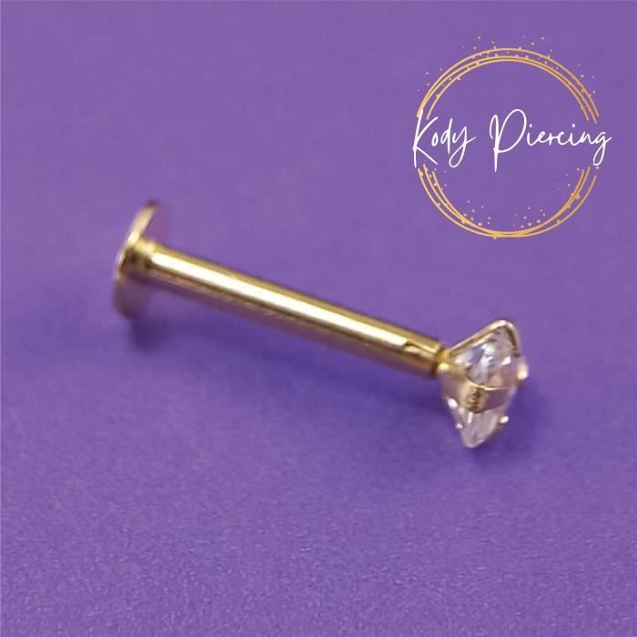 KODY PIERCING Labret Or 14 Carats avec Zircon Serti de 1,5mm