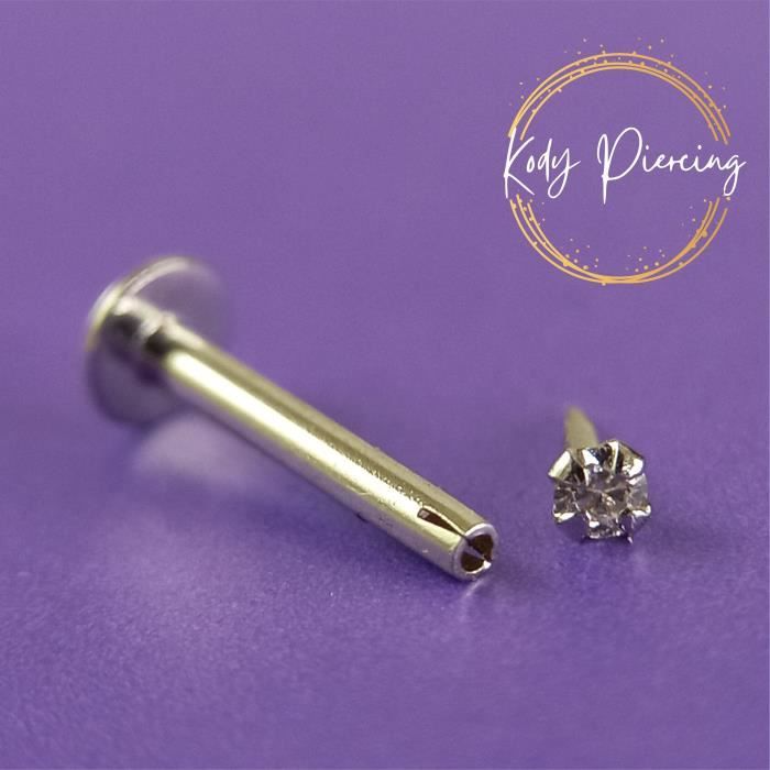 KODY PIERCING Labret Or 14 Carats et Diamant Serti de 2mm