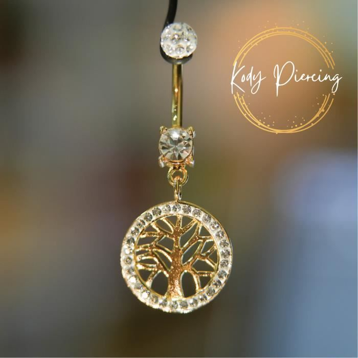 KODY PIERCING Nombril Arbre de Vie Cerclé de Cristaux avec boule en cristal - Plaqué Or 18 carats
