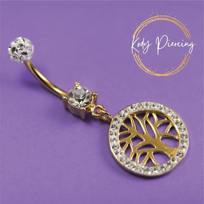 KODY PIERCING Nombril Arbre de Vie Cerclé de Cristaux avec boule en cristal - Plaqué Or 18 carats