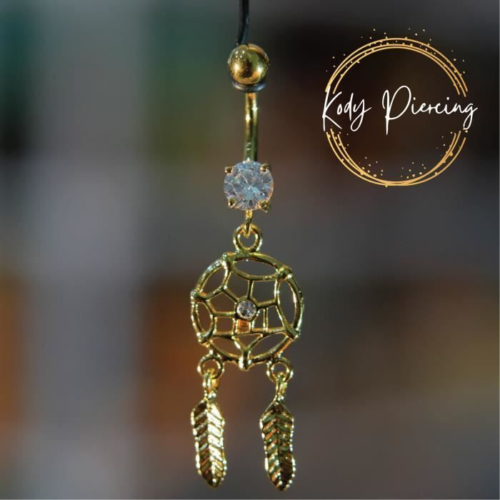 KODY PIERCING Nombril Attrape Rêves avec boule lisse - Plaqué Or 18 carats
