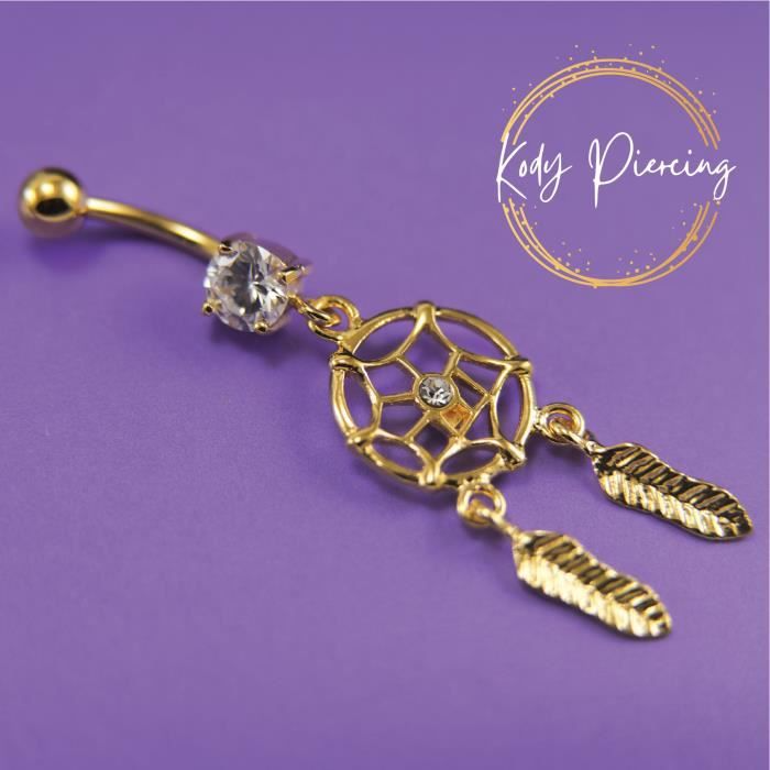 KODY PIERCING Nombril Attrape Rêves avec boule lisse - Plaqué Or 18 carats