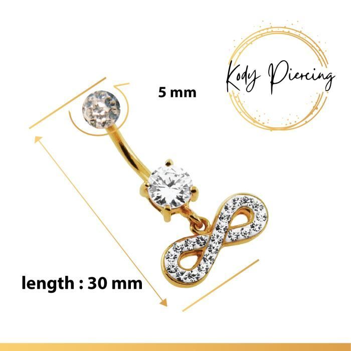 KODY PIERCING Nombril Motif Infinity Plaquée Or 18 Carats avec Boule Cristal