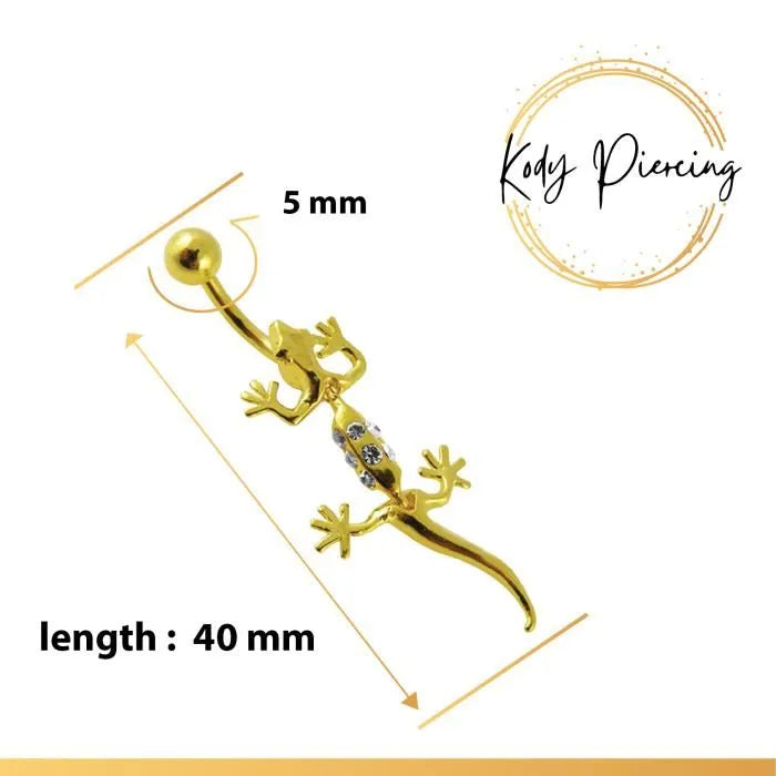 KODY PIERCING Nombril Salamandre Plaquée Or Jaune 18 carats avec Zircons incrustés