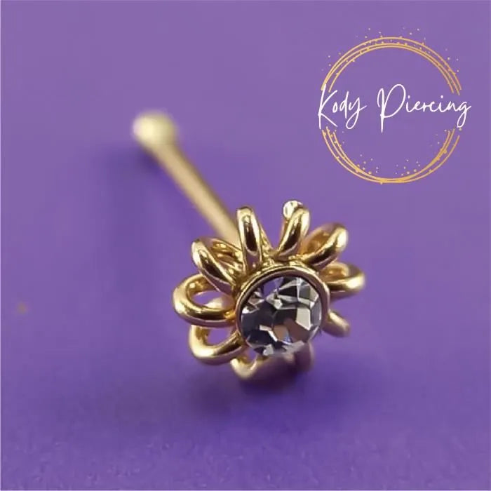 KODY PIERCING Stud Or 9 Carats avec Cristal Serti dans une fleur