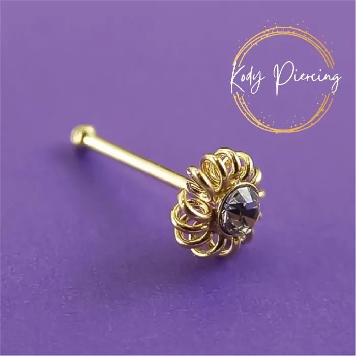 KODY PIERCING Stud Or 9 Carats avec Cristal Serti dans une fleur