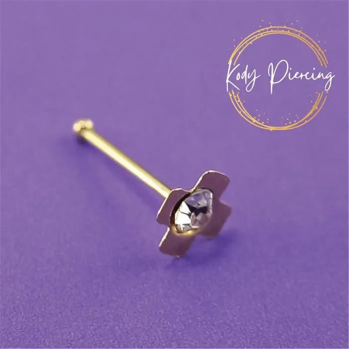KODY PIERCING Stud Or 9 Carats Croix avec Cristal Serti