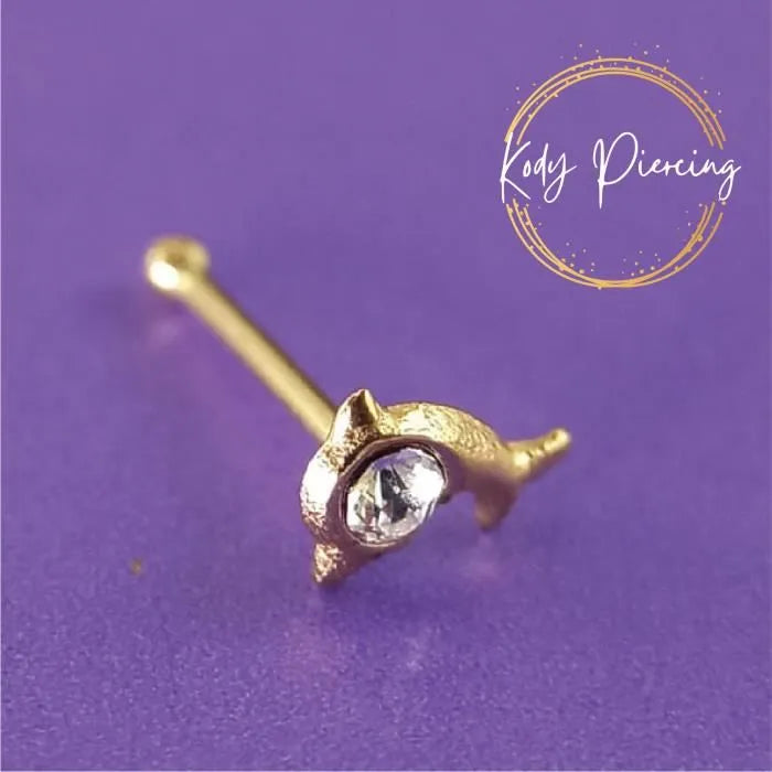 KODY PIERCING Stud Or 9 Carats Forme Dauphin avec Cristal