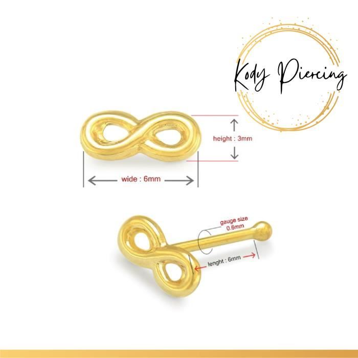KODY PIERCING Stud Or 9 Carats motif Infinity 3 x 6mm