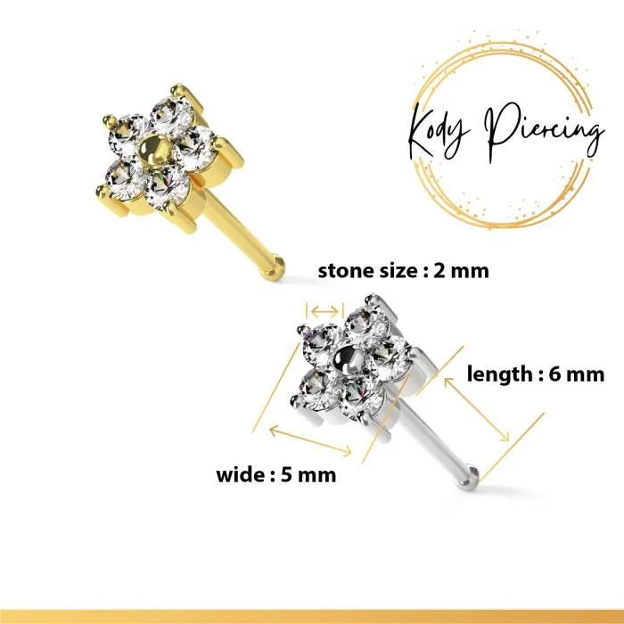KODY PIERCING Stud Or Jaune 14 Carats avec Zircon Serti en forme d'étoile de 5mm