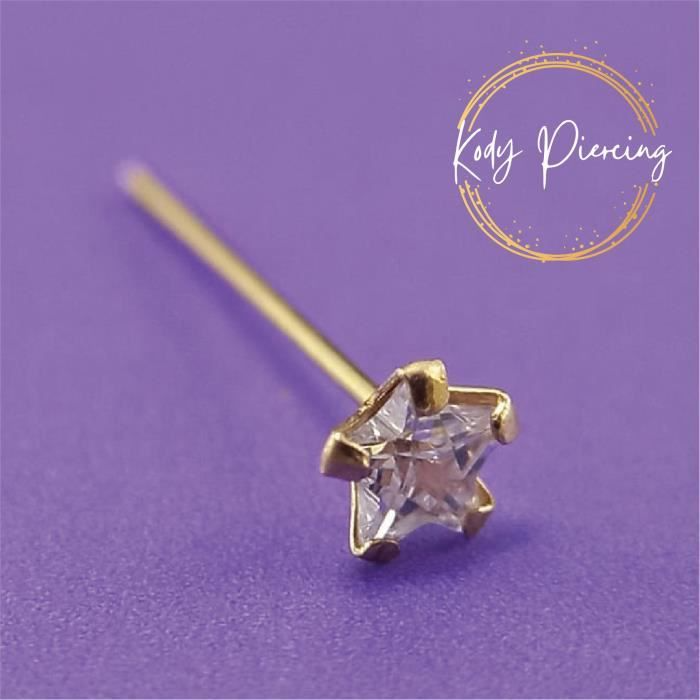 KODY PIERCING Stud Or Massif 9 Carats Orné d'une Étoile en Zircon de 3mm