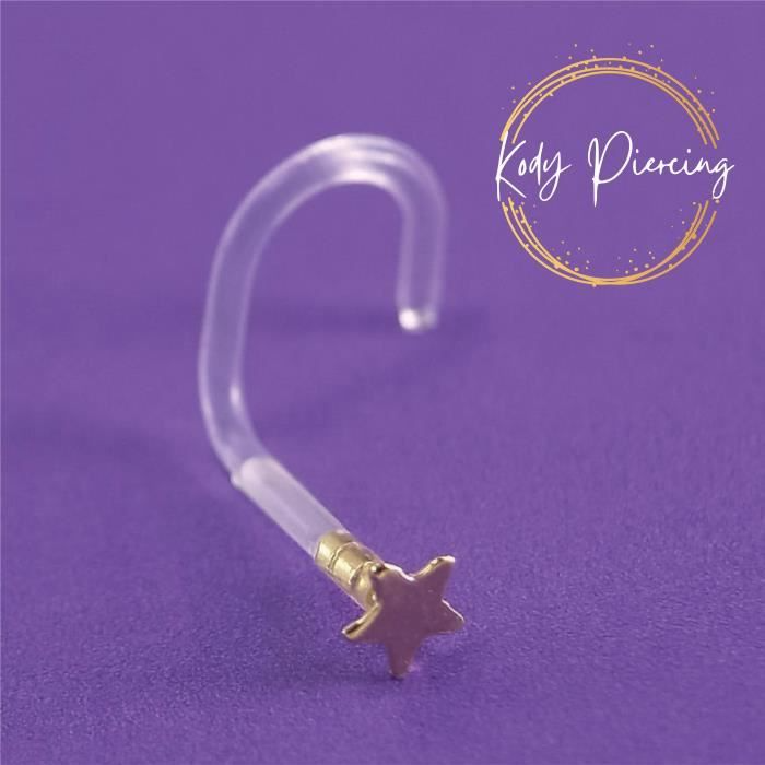 KODY PIERCING Tige Courbée Bioflex et tête en OR 14 carats Motif Etoile 3mm