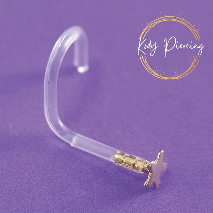 KODY PIERCING Tige Courbée Bioflex et tête en OR 14 carats Motif Etoile 3mm