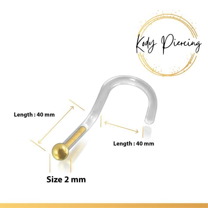 KODY PIERCING Tige Courbée Bioflex et tête en OR 14 carats Motif Boule de 2mm